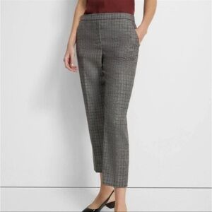 THEORY TREECA 2 NEW TRACE PLAID GRID Brown Gray Checkered Pants Crop Sz 4